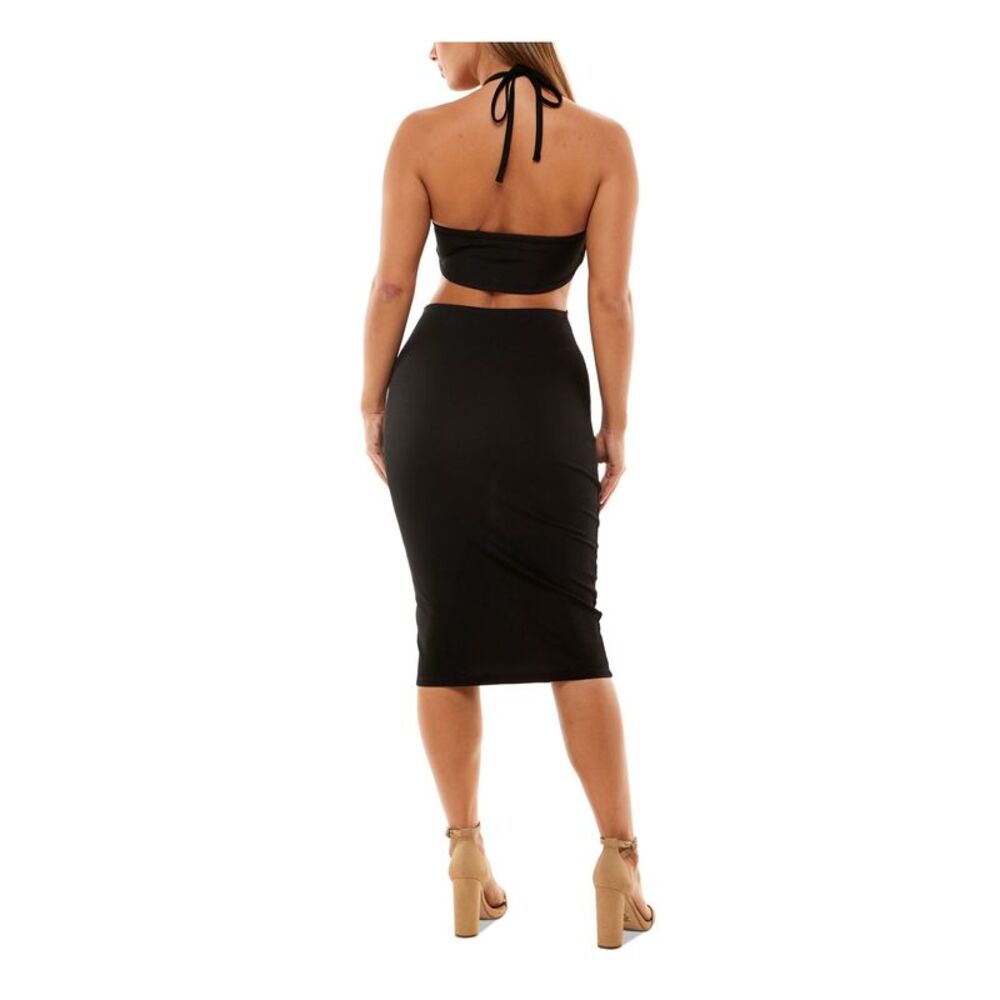 ALMOST FAMOUS Womens Body Con Below The Knee Dress Black Sleeveless Juniors L - Picture 2 of 4